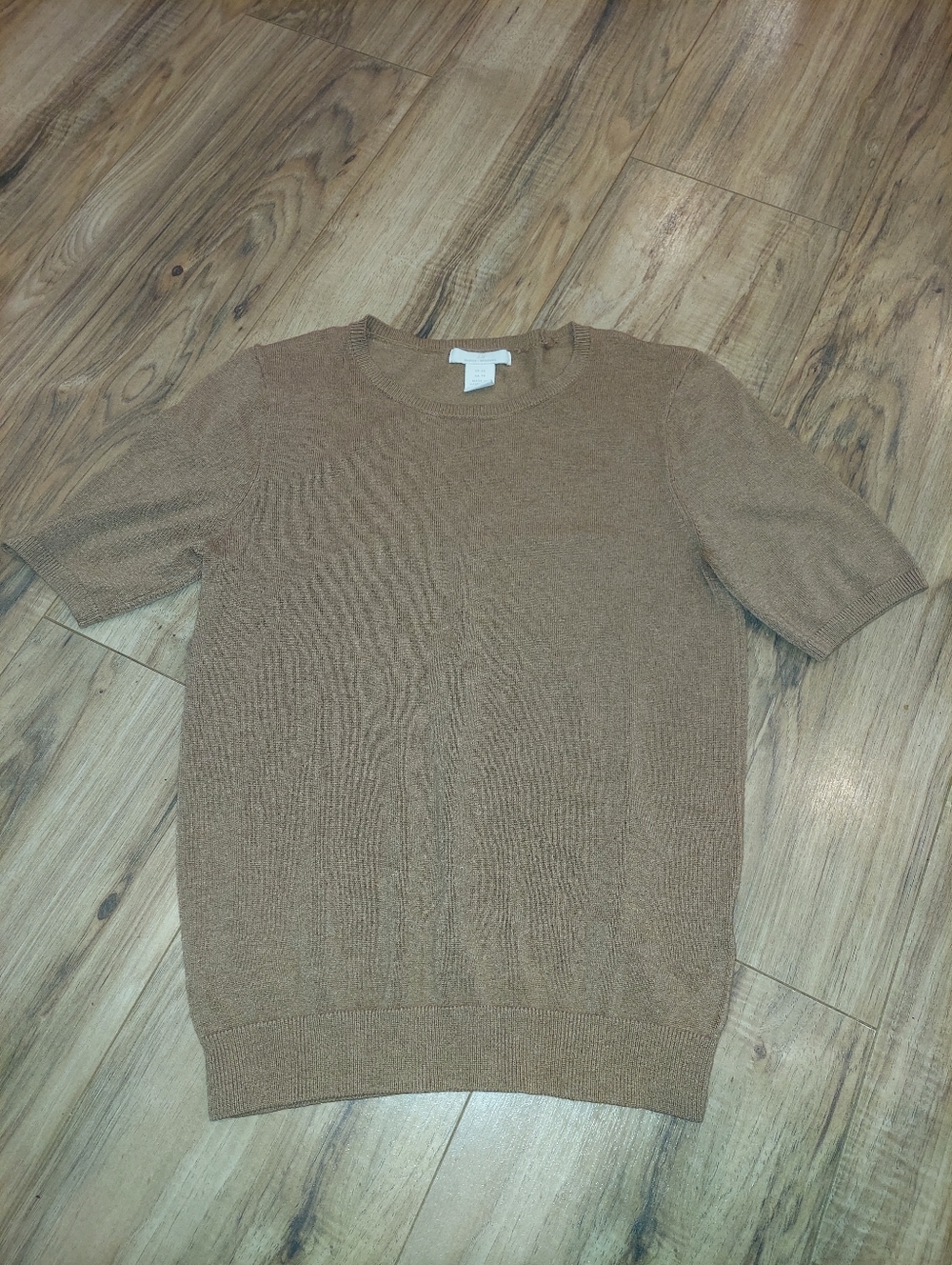 H&M XS Brown Ribbed Crop Top Womens Short Sleeve Stretch Basic Sweater